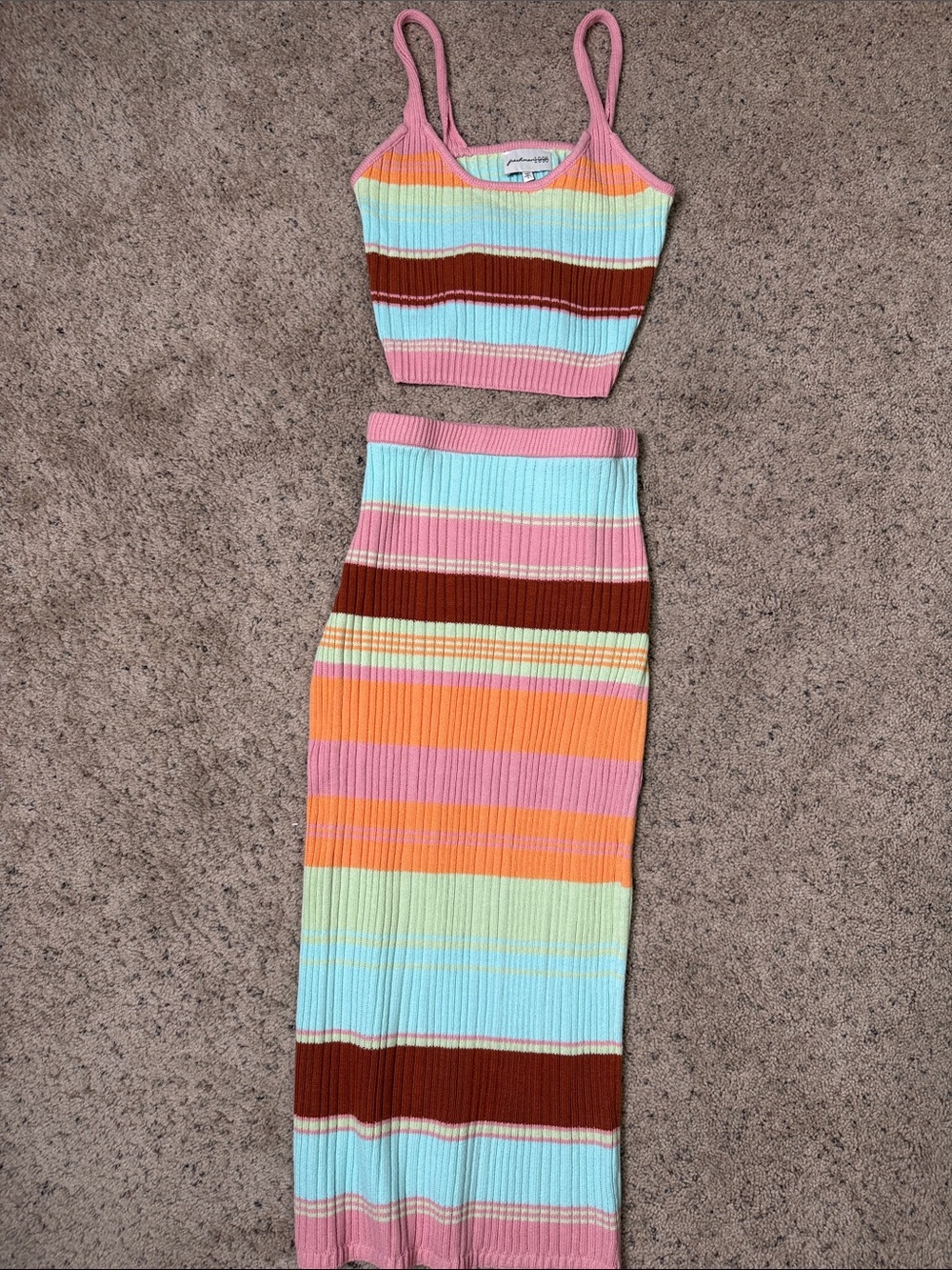 NWOT Freshman 1996 Striped Ribbed Knit Crop Tank and maxi skirt Beachy S
